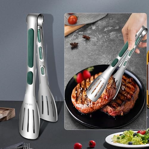 2 Pcs Stainless Steel Kitchen Tongs Food Tong with Non-Slip Silicone Tips and Grip for Serving Cooking Baking and BBQ - Heat Resistant Metal Tongs