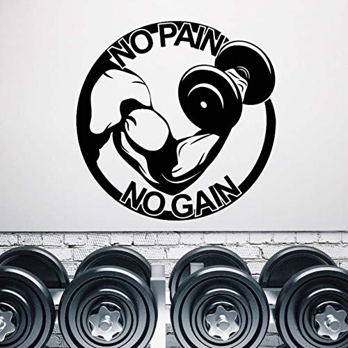 Vinyle Sticker Citation Salle De Gym Musculaire Main Haltère Autocollant Mural No Pain No Gain Mur Art Mural Gym Sport Décoration Affiche 57x57cm Cover