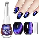 SUPWEE Blau Lila Magnet Nagellack Schnelltrocknend, 16ML Holographic Cat Eye Nagellack Ohne UV mit Magnet Quick Drying Katzenauge Effekt Nail Polish für Mädchen Frauen