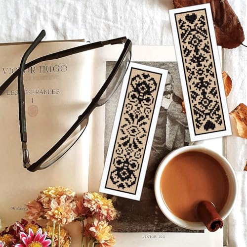 Image of BEUNITONE 6 Pcs Cross Stitch Bookmark Kit DIY Vintage Decorative Border Counted Cross Stitch Stamped Kits for Adults Beginners with Instructions Embroidery Bookmark Kit for Book Lovers 2.4x7.9 in
