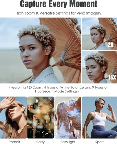 Andoer Câmera digital compacta: 4K 48MP, foco automático, zoom de 16x, anti-vibração, detecção de ro