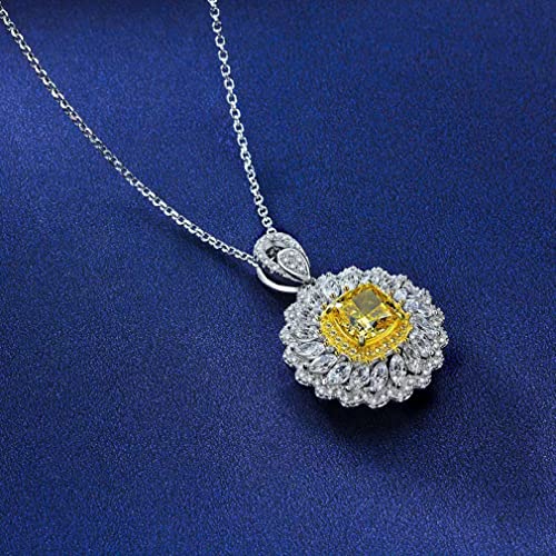 Pendentif en forme de fleur diamant jaune collier argent 925