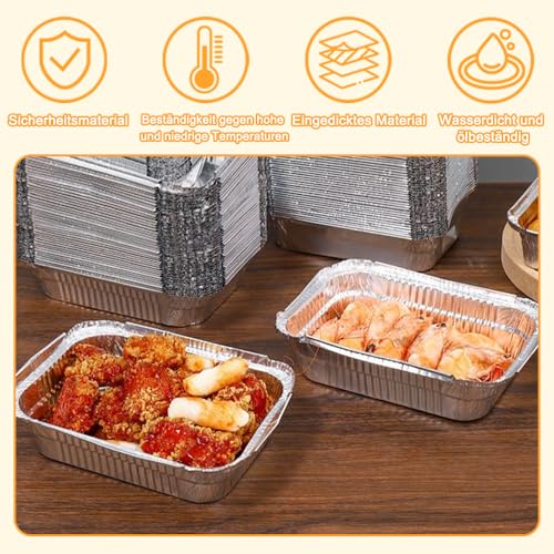 50 Stück Aluschalen Grill, Alu Grillschalen, Fettauffangschale, Tropfschalen indirektes Grillen Aluminium Tropfschalen Veggie Aluschalen Grillschalen für Backen Braten Kochen 600 ml 17 x 13 x 5 cm