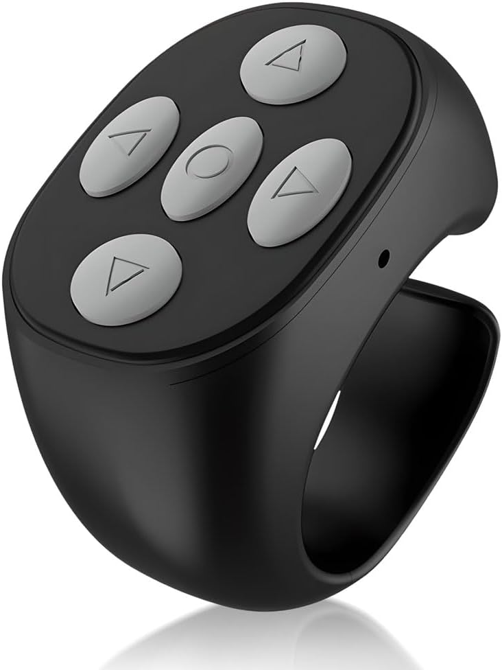 Wireless Bluetooth Remote Control, 2025 New Bluetooth Scrolling Ring, Phone Screen Automatic Clicker Page Turner Camera Shutter Remote Control Extenders (Black Ring)