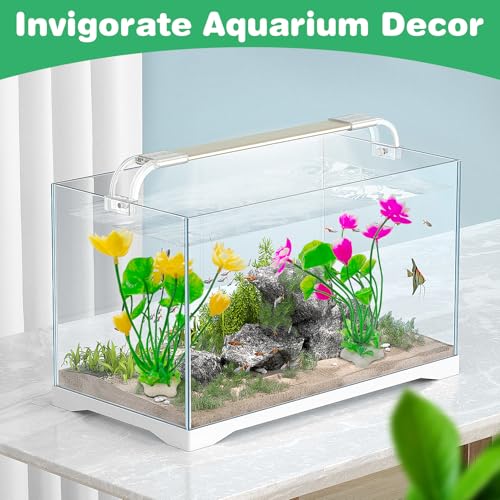 Image of Hamiledyi 2 Pcs Artificial Lotus Flowers with Small Artificial Seaweed Plants, Fish Tank Plastic Plants Decorations, Pink and Yellow Blossoms Artificial Water Plants Perfect for Aquarium Decor
