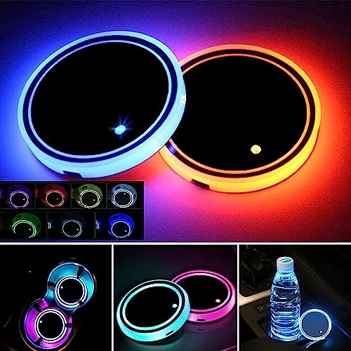MACHSWON Sottobicchieri per auto a LED Luci portabicchieri a LED con 7 colori Luminescenti Pad per tazza per bevande Accessori per sottobicchieri Decorazione interna Luce d'atmosfera Tappetino per