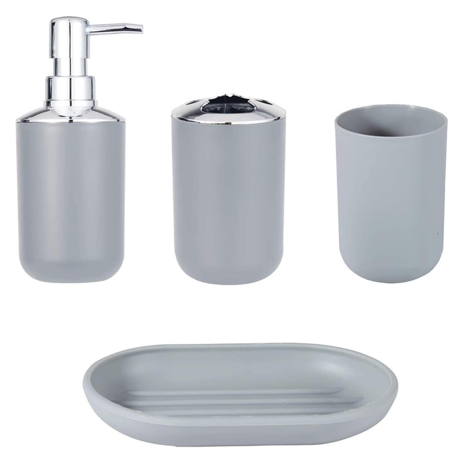 Bathroom Soap Dispenser Set 4pcs Luxury Bathroom Accessories Plastic Toothbrush Holder Cup Soap Dispenser Dish Toilet Pump Bottle Set(Grey)