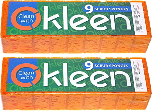 Image of Orange Multi Use Scrub Sponge. Made in Europe. 18 Pack, 4.3x2.8x1.4 inches. Odorless Heavy Duty and Non Scratch Fiber. Durable and Delicate Scrubber for Oven and Stove, Bathroom and Basement