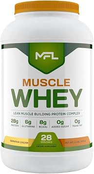 MFL Muscle Whey Protein 2 lbs l 26g of Protein l 8g BCAAs l 6g Glutamine l Low Carbs l 28 Servings Banana Cream