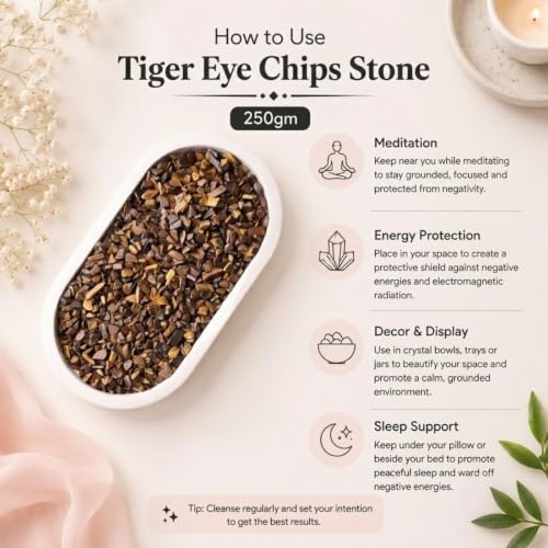 Image of Healing Crystal Chips for Vastu Natural Tigers Eye Chips Stone 250 Gm Tigers Eye Crystal Stone Chips Dust Raw Rough Stone For Reiki Healing Meditation