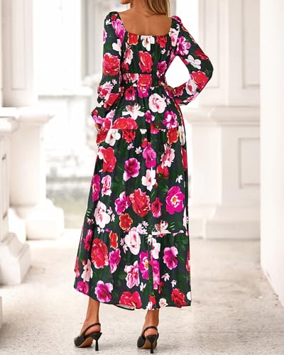 BTFBM Women's Square Neck Long Sleeve Floral Maxi Dress - image 3