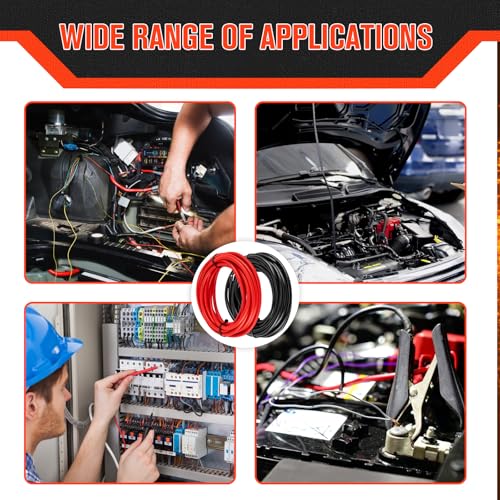 Image of 6 Gauge Wire 6 Awg Wire 5FT Black + 5FT Red, 6 Gauge Battery Cable 6 Gauge Marine Wire, 6 Gauge Copper Welding Cable Standard with Wire Lugs Terminal Connectors and Heat Shrink Tube