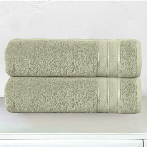 Image of Elegant Comfort Three Line Popcorn Towel Set for Bathroom 27 x 54 inches, Premium Hotel Quality 2-Pack Bath Towels, 100% Turkish Cotton, Soft and Durable, Quick Dry and Highly Absorbent, Jade Green
