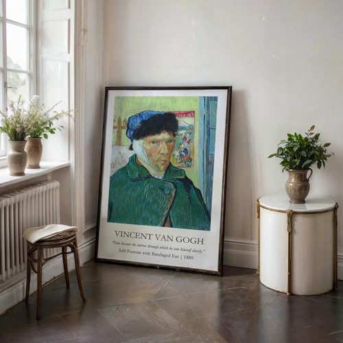 Image of Waltractive Vincent Van Gogh Paintings Framed Poster with Beautiful Quotes - Available in 33x22 and 48x33 CM - Classic Art Poster with sleek Black Frame - Elegant Home and Office Decor (Self-Portrait with Bandaged Ear, 13x19 Inch, Framed)
