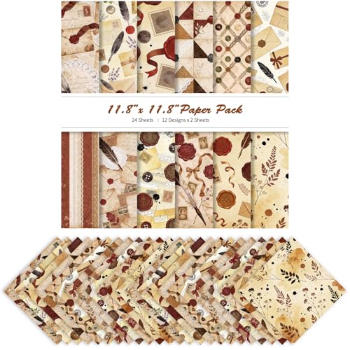 Papier scrapbooking 30x30 cm vintage, lot de 24 feuilles double face