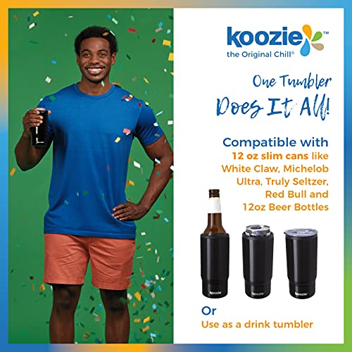 Image of KOOZIE Slim Triple Can Cooler, Bottle or Tumbler with Lid for 12oz Tall Skinny Cans | Stainless Steel Double Wall Vacuum Insulated Holder for White Claw, Beer, Truly Seltzer, Hot & Cold Drinks | Black