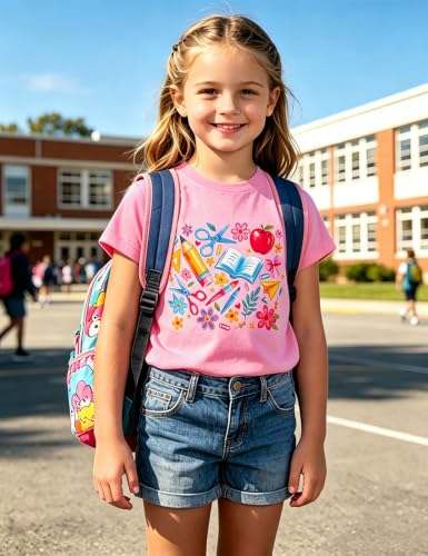 Image of Girls' School Days Short Sleeve Shirts Graphic T-Shirts Size 5-8