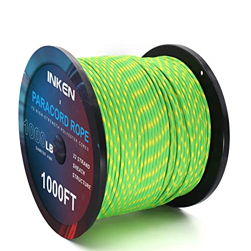 Inken 1000Lb Paracord/Parachute Cord - 12 Strand Paracord Rope - 50' 100' 200' 1000Ft 4Mm, Para Cord Lanyard For Camping, Hammock, Clothsline, Fishing, Hiking And Survival, Yellow #TOP1