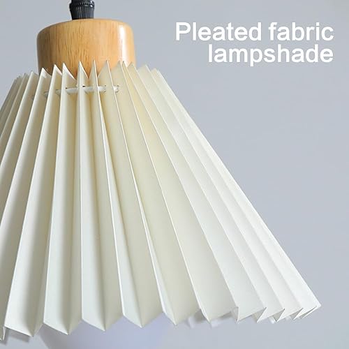 Miniatura 4 de Vintage Wood Pendant Lamp with 9 Inch Pleated Fabric Shade Classic Nordic Style Chandelier E27E26 Sockets Lighting Fixture for Bedroom Bedside