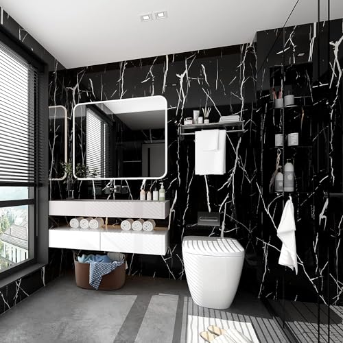 Image of VYOOx Marble Wallpaper Peel and Stick Waterproof Wallpaper for Home Kitchen Countertop Cabinet Furniture Oil Proof Kitchen Stickers (4, Black (2 Ft X 6.5Ft))