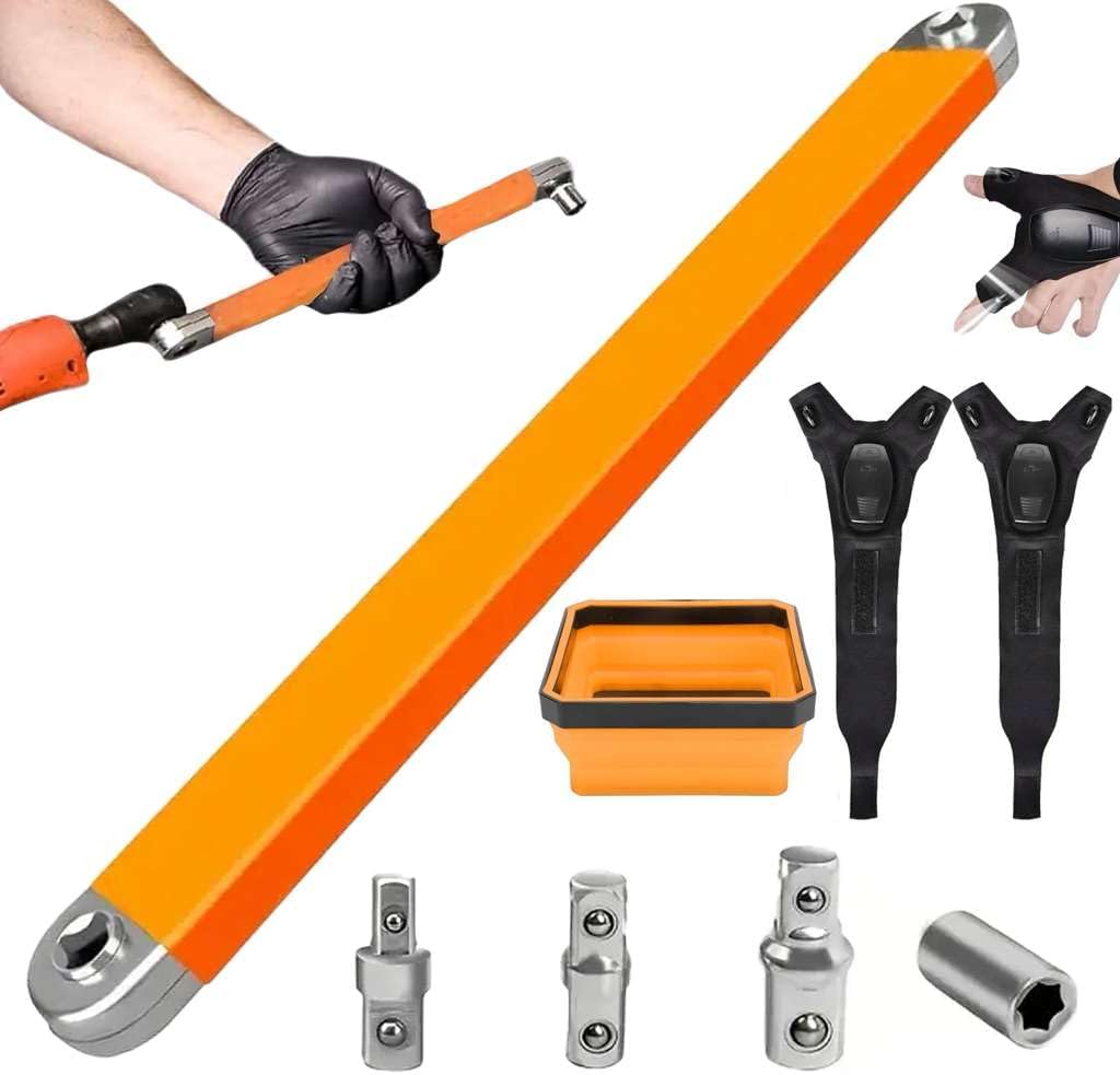 Offset Extension Wrench Set with Durable Gloves for Night Use, Waterproof Ratchet Extension Tool Kit for Versatile Applications, Reliable Hand Tools