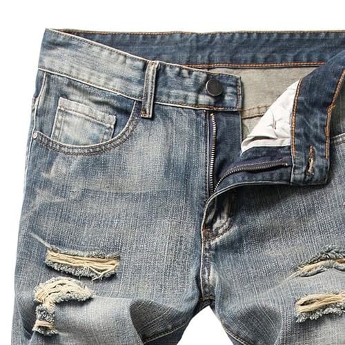 Men's Casual Distressed Jeans Pant Slim Fit Skinny Leg Ripped Jean Regular-Fit Classic Rip Denim Pants2