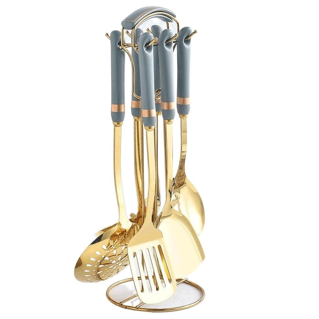 GTHTUHFD Ceramic Stainless Steel Kitchenware Stainless Steel Cooking Spoon Set,A 7 Pieces,Kitchen Cooking Utensils,D-7 pieces