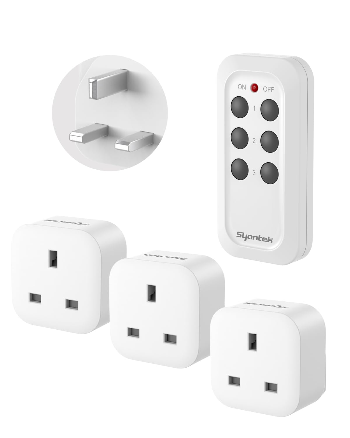 Syantek Remote Control Plug Socket Set UK, Wireless Remote Power Switch with 3 Sockets, 13A/3120W, 40m Range, for Lamps, Heaters, Christmas Lights
