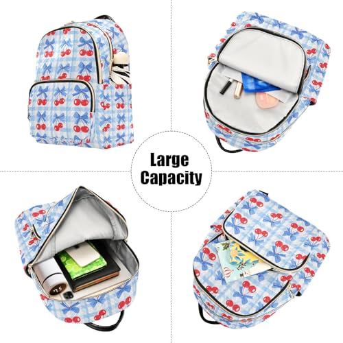 Image of ALAZA Cherry Blue Bow Plaid Women Backpack Purse Ladies Fashion Shoulder Bag Daypack Travel Bag 7.5L