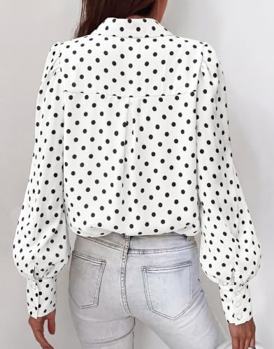 BTFBM Summer Blouses for Women Dressy Casual 2026 Long Sleeve Button Down Shirt V Neck Boho Spring Tops Fashion Clothing(Polka Dot White, Medium) — view 5