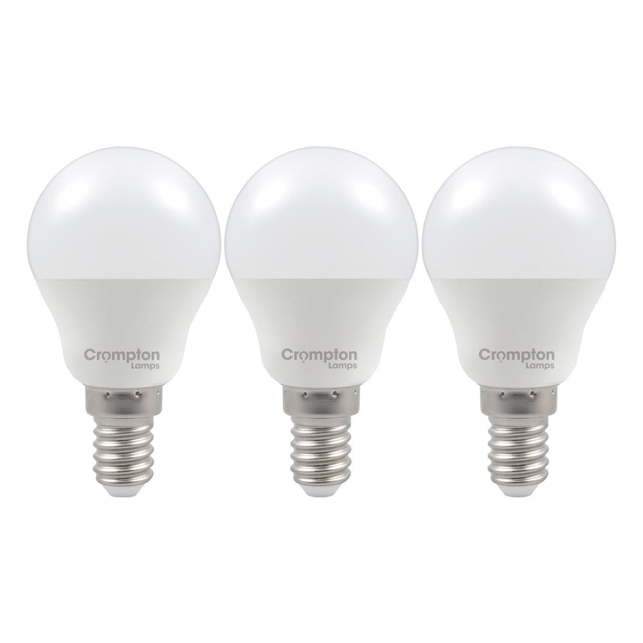 Crompton Lamps Golfball LED E14 Bulb | 6.5W = 60W Equivalent | Warm White 2700K | Energy Efficient | Small Screw Lightbulb | Long Life 15,000-Hrs | Dimmable Bulbs for Lamps | 3-Pack