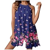 IFUKENSIFUKENS Robe pour Femme Mignon Ourlet Boule Dress Col Licou À lanières Faire la fête Robes Femme Mince Fleuri Gala Confortable Bouffante sans Manche