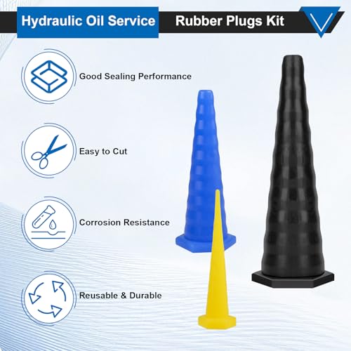 Image of 38PCS Hydraulic Oil Service Rubber Plugs, Universal Drip Proof Hose Plugs Kit with 4 Large Black,12 Medium Blue & 22 Small Yellow Size, Industrial Hydraulic Hose Plug for Joints,Irrigation,Fuel Lines