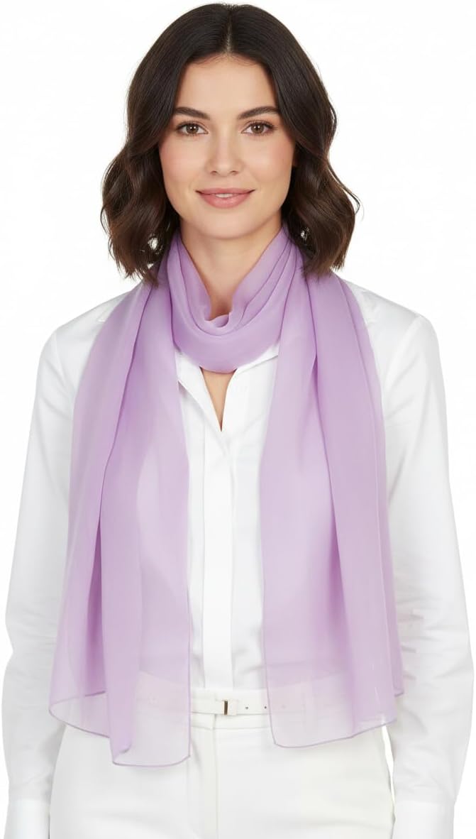 SERENITA Christmas Scarf Valentine Women Silk Feel Chiffon Soft Sheer lightweigt solid neck evening bridal head scarf
