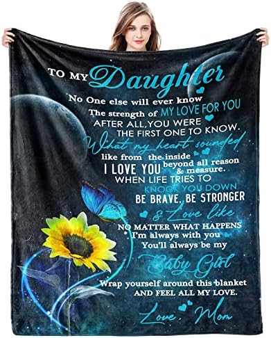 Gift for My Daughter Blanket from Mom as Birthday Present I Love You Letter to Her, Ultra-Soft Flannel Fleece Light Weight Bed Throw (60x50'', Daughter Gift)