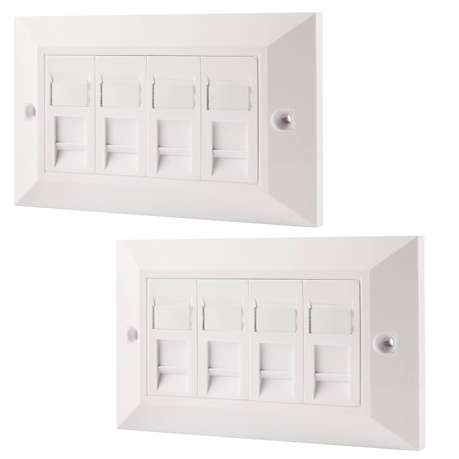 Rhinocables Ethernet Faceplate Single & Double Socket RJ45 Network Face Wall Plate Various CAT5e CAT6 CAT6A Gigabit 1 2 4 Port (4 Port, CAT6