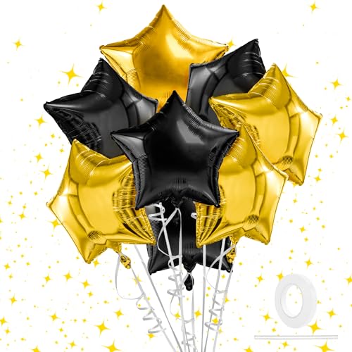 Image of Star Balloons, 18 Inch Foil Balloons, 10 PCS Star Balloons Foil,Gold & Black Star Foil Balloons Set Mylar Balloons Balloons Star for Birthday Party Anniversary Wedding New Year Decorations