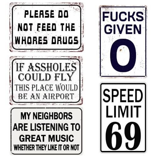 Funny Signs Man Cave Decor Signs For Bedroom Garage Decor For Men Vintage Mancave College Dorm Sarcasm Tin Sign Garage Bar Stuff Cool Posters For Men Cool Things For Your Room Decor Fucks 5 Pces