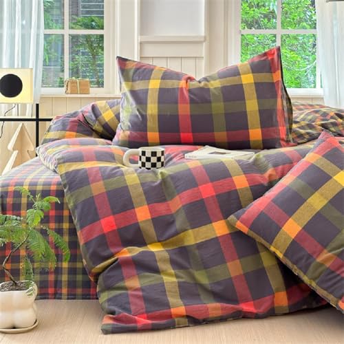 Image of LifeTB Full Comforter Set Geometric Checkered Pattern Comforter Multicolor Grid Plaid Gingham Bedding Comforter Set Soft Fluffy Lightweight Bedding 3 Pieces Grid Bed Comforter with 2 Pillowcases