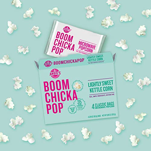 Image of Angie's BOOMCHICKAPOP Lightly Sweet Kettle Corn Microwave Popcorn, 3.29 oz. Classic Bags 4-Count (Pack of 6)