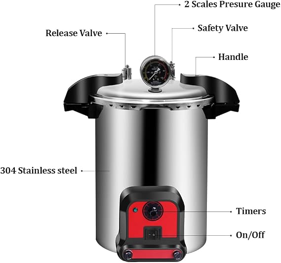 Industrial Autoclave Chamber, Electric Steam Sterilizer Machine with Water Shortage Alarm, Portable Lab Autoclave for Dental Equipment, Multi-Pack for Enhanced Sterilization