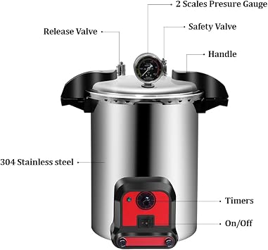 Industrial Autoclave Chamber, Electric Steam Sterilizer Machine with Water Shortage Alarm, Portable Lab Autoclave for Dental Equipment, Multi-Pack for Enhanced Sterilization