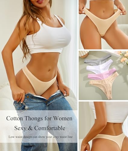 6 Pack Cotton Thongs for Women Sexy Underwear Ladies Panties Breathable Stretch Thong3