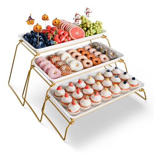 Extra Large 3-Tier Melamine Serving Tray Set and Cupcake Stand for Party Events, 17
