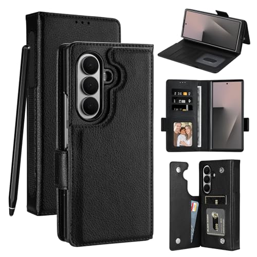 Vofolen for Samsung Galaxy Z Fold 7 Case Wallet with Card Holder RFID Blocking S Pen Holder Leather Heavy Duty Shockproof Protective Flip with Magnetic Clasp Stand Slim Cover for Z Fold 7 Case Black