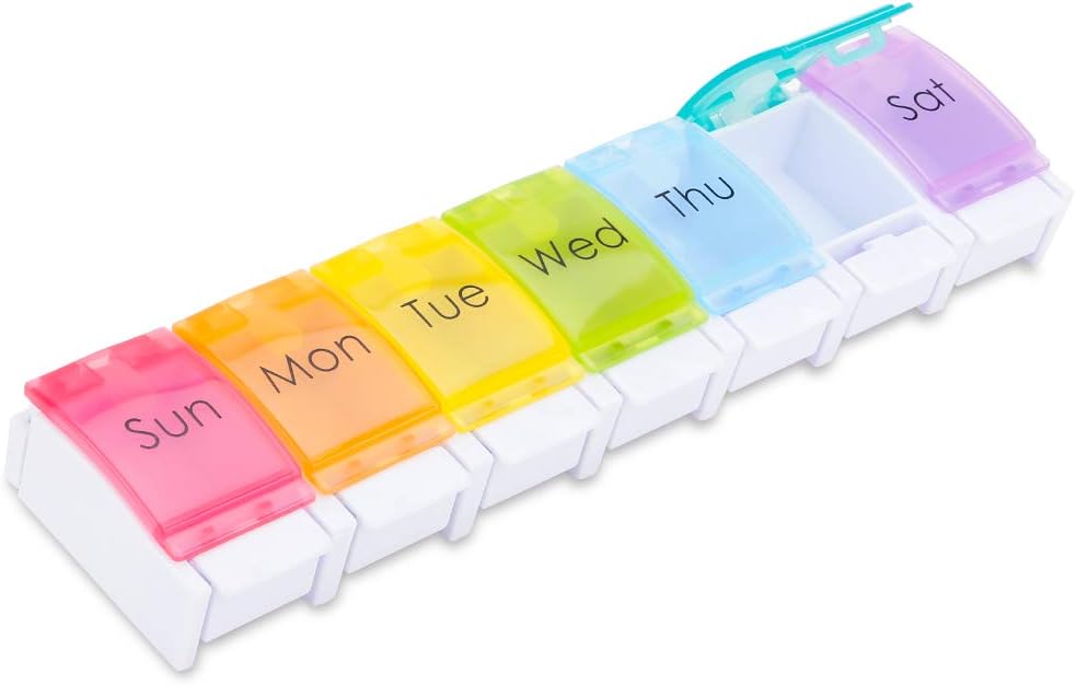 Pawfly Weekly Pill Organizer with Easy Push Button, 7 Day Large Travel