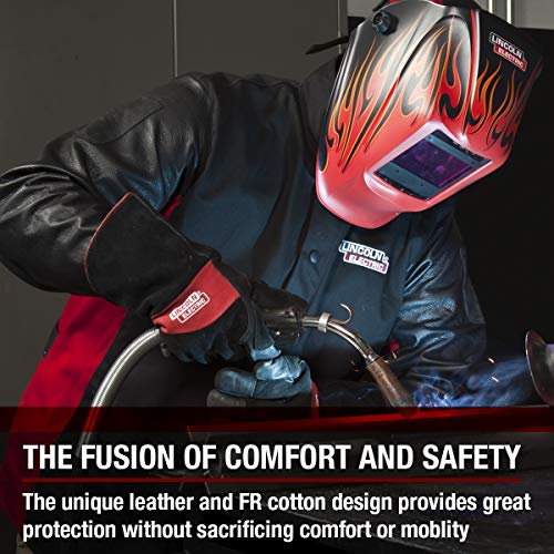 Lincoln Electric Grain Leather Sleeved Welding Jacket | Premium Flame Resistant Cotton Body | Black & Red | Xxxl | K2987-Xxxl #TOP3