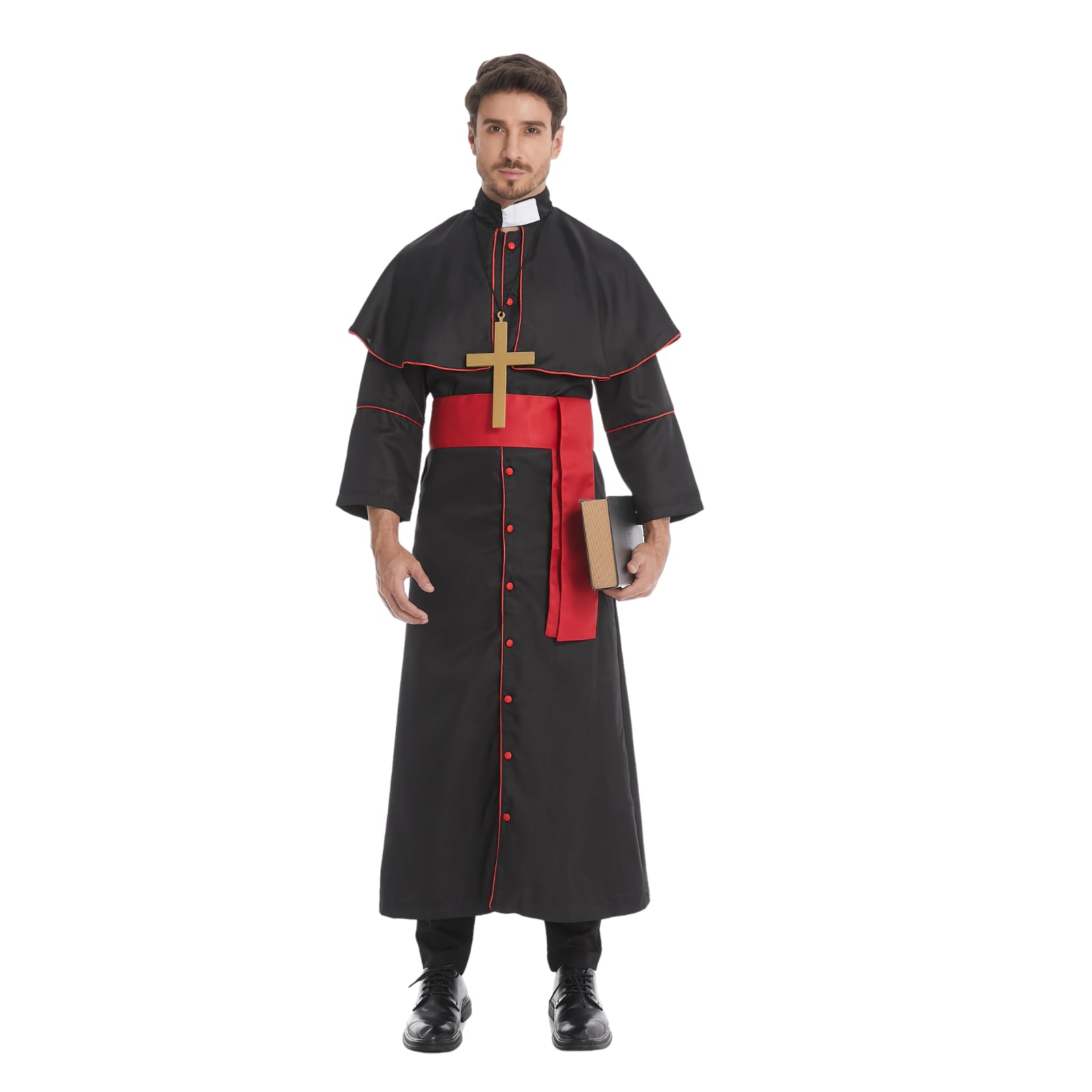 Priests Costume Men with Collar Clergy Robes Halloween Cosplay Party