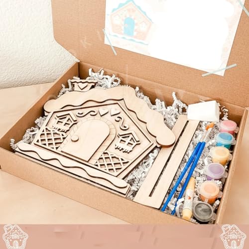 American Elm Gingerbread House DIY Kit, Wooden House for Kids, Christmas Decor, MDF Shape Cutout (12 Inch)