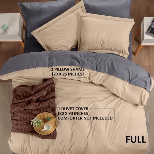 Utopia Bedding Duvet Cover Full Size - 3 Piece with Zipper Closure - 1 Comforter Cover 80X90 Inches & 2 Pillow Shams 20X26 Inches (Beige) Comforter Not Included